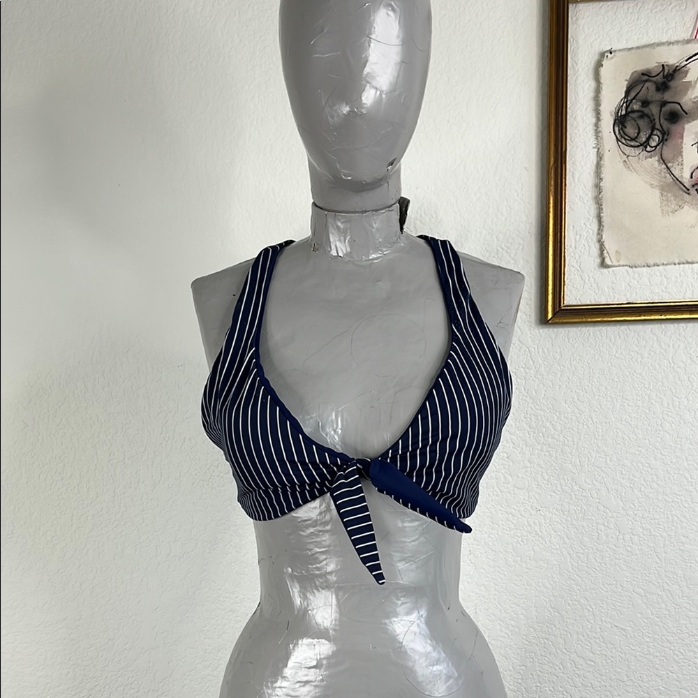Zoes Bikinis Santa Barbara Striped Front Tie Racerback Nautical Plunge Top